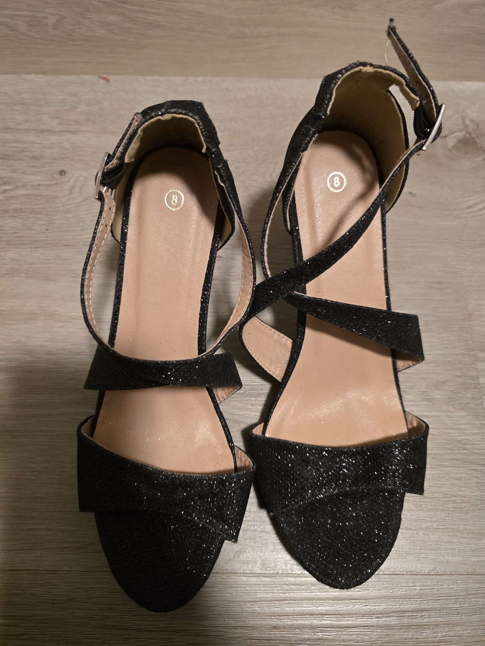 Black Glitter Strappy Women's Sandals